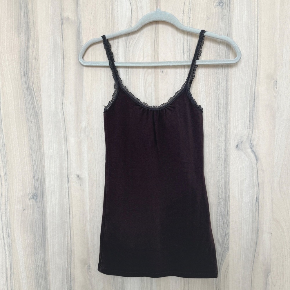 Y2K BKE Womens Cami Tank Top Size M Brown Lace Trim Layer Minimal Indie‎ Earthy